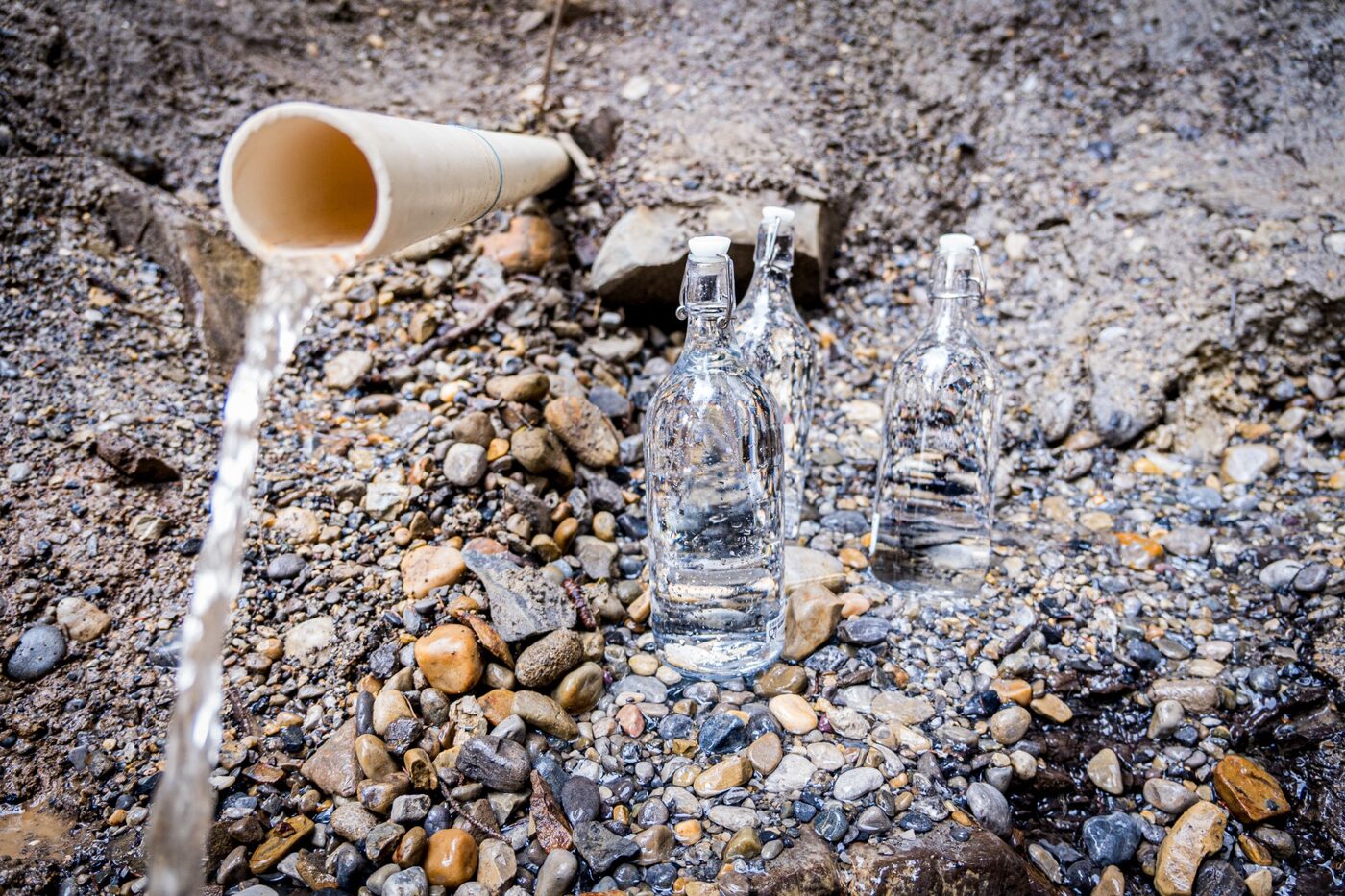 Bottles at the mountain spring